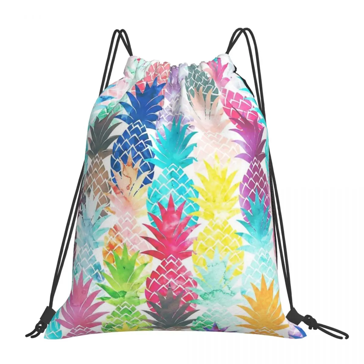 

Hawaiian Pineapple Pattern Tropical Watercolor Backpack Portable Drawstring Bag Drawstring Bundle Pocket Sundries Bag Man Woman