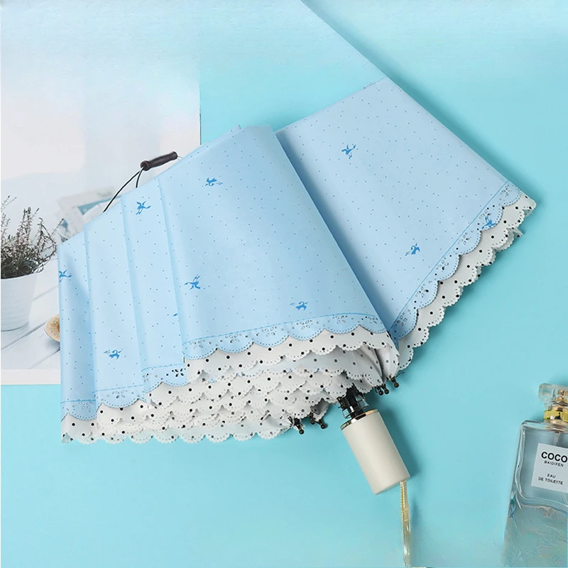 Elegant Mini Folding Lace Umbrella with Double-layer Black Glue Sun Umbrella for Sun Protection and UV Protection