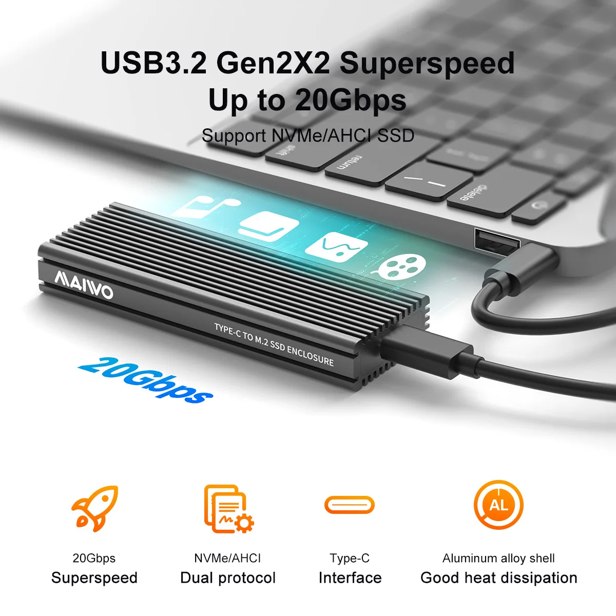 embutido, alumínio atualizado, tipo C, gabinete SSD