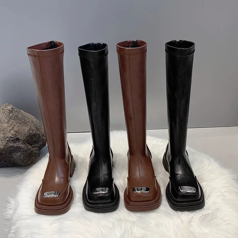 

Autumn and Winter Brown Long Boots Anti Slip Knight Boots New Women Boots Fashion Black Martin Boots Versatile Thick Sole Shoes