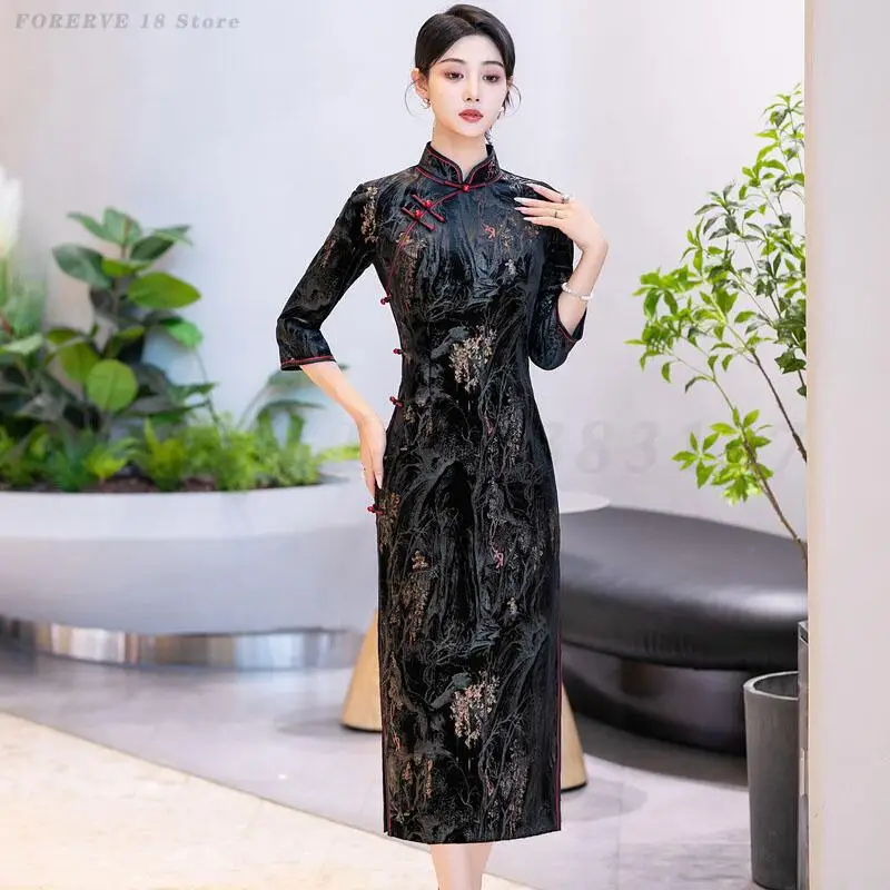 Ʈ   Cheongsam   Qipao ο ߱ Ÿ 巹   ο Vestidos μ ī ߱ 巹 5XL