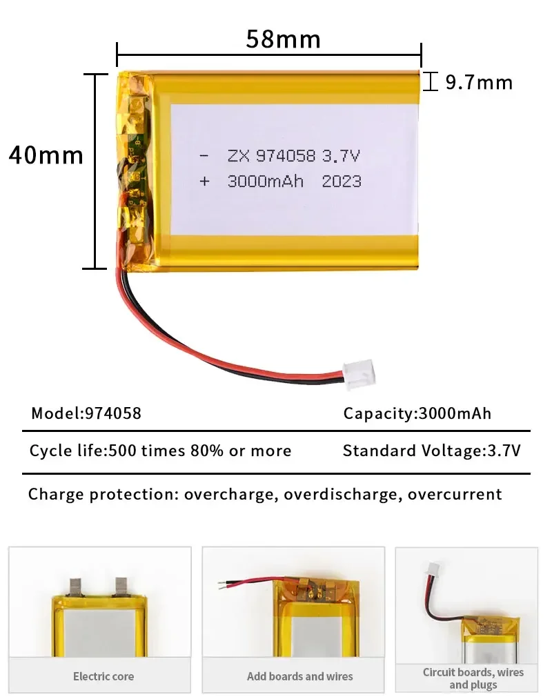 Face avant de la batterie drone 3000mAh 3.7V avec étiquette de spécifications détaillées.