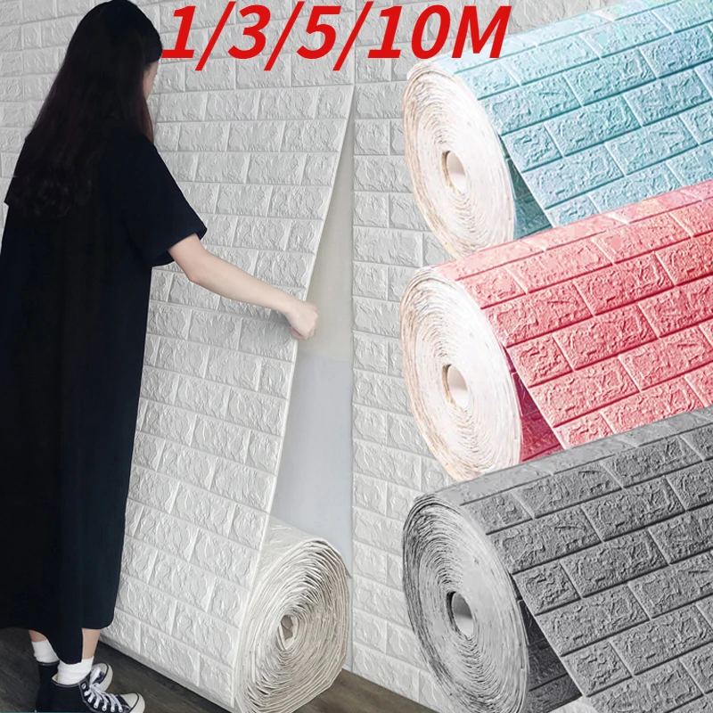 

10m 3D Self-adhesive Foam Tiles Thickened Wallpaper Waterproof and Oil-proof DIY Wallpaper Room Living Room Home Decoration