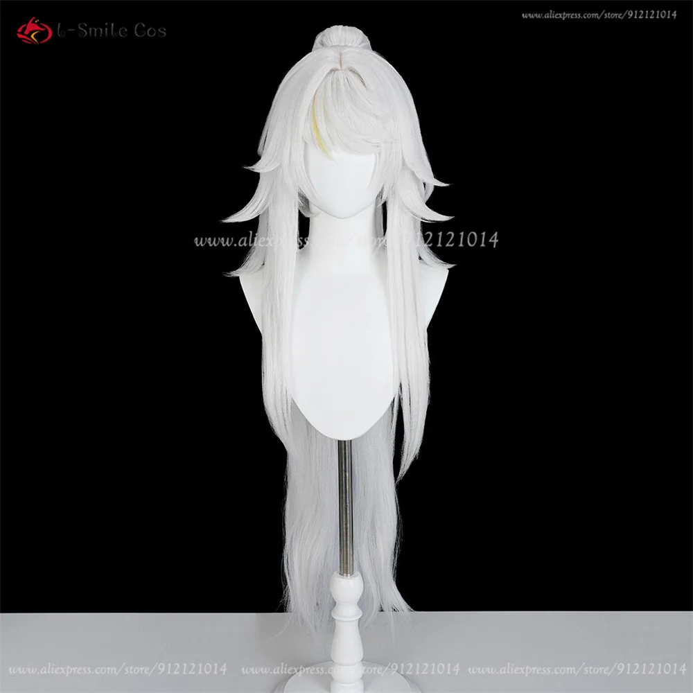 Zibai Cosplay Perücke 100cm Silberweiß Herren Anime Hitzeresistent Synthetik Halloween Weihnachten 4