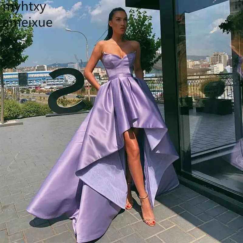 

Event Lavender High Low Plus Size Purple Prom Dresses Simple Satin Sweetheart Neckline Formal Party Gowns Short Front Long Back