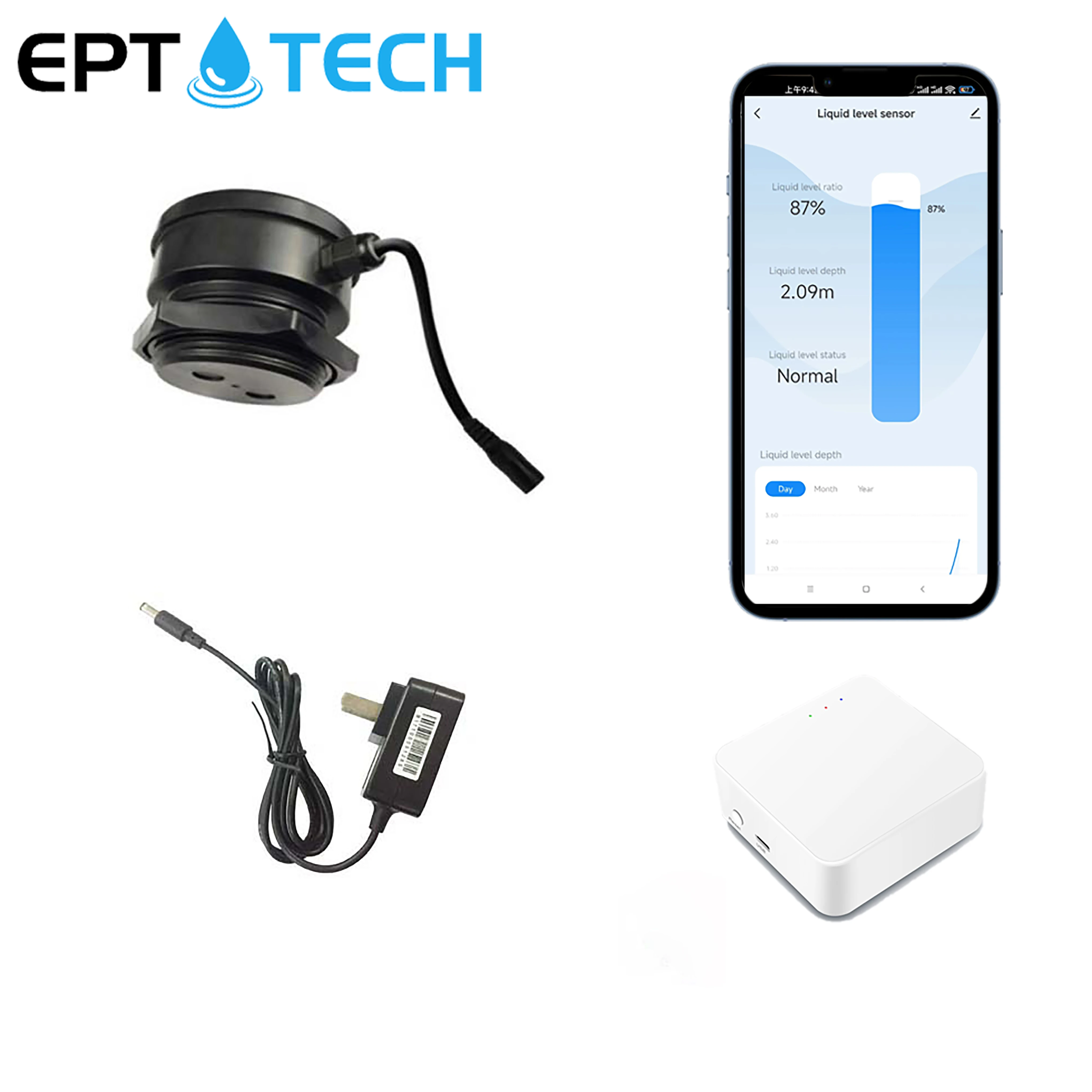 EPTTECH TLC2206-ZB Ultraschall-Füllstandssensor – ZigBee, App-Überwachung, 10cm-2,5m, IP67, Für Öl- & Wassertanks