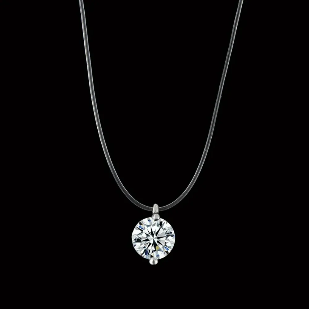 Heiße Weibliche Transparente Angelschnur Halskette Silber Farbe Unsichtbare Kette Für Frauen Strass Halsband Collier