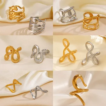 Anelli geometrici di forma irregolare in acciaio inossidabile per le donne Anelli aperti di moda color oro Regali di gioielli per feste di nozze all'ingrosso