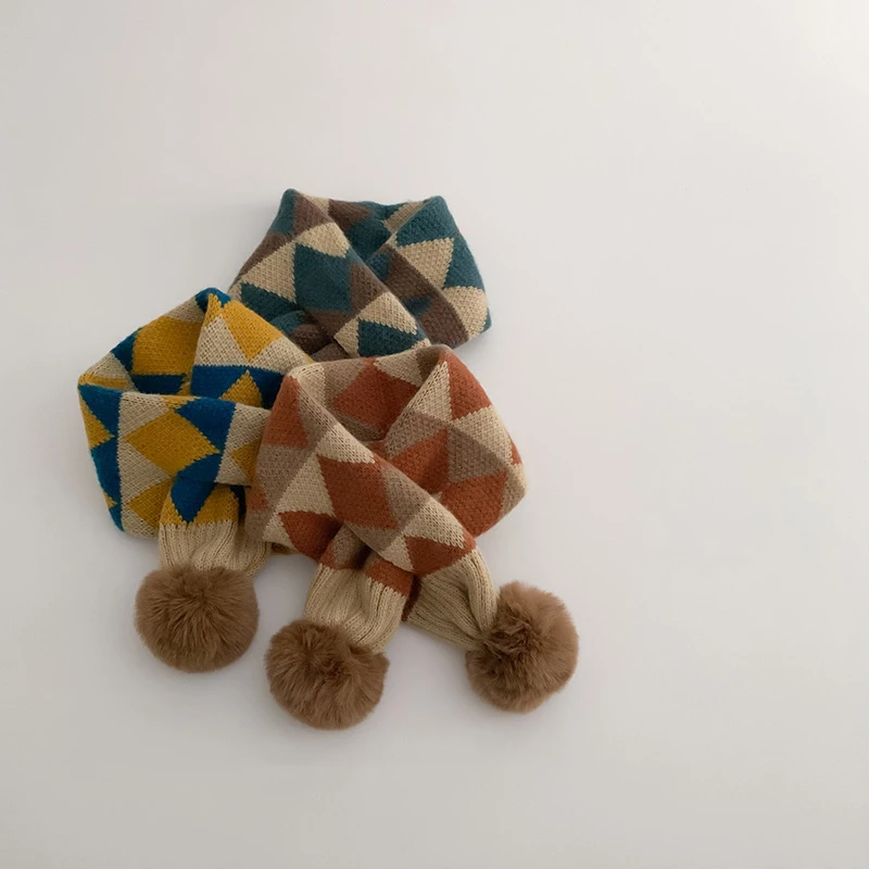 Fashion Plaid Stripe Winter Scarf For Boy Girl Korean 1-8 Years Kids Thick Warm Knit Neckerchief Outdoor Windproof Neck Covers
