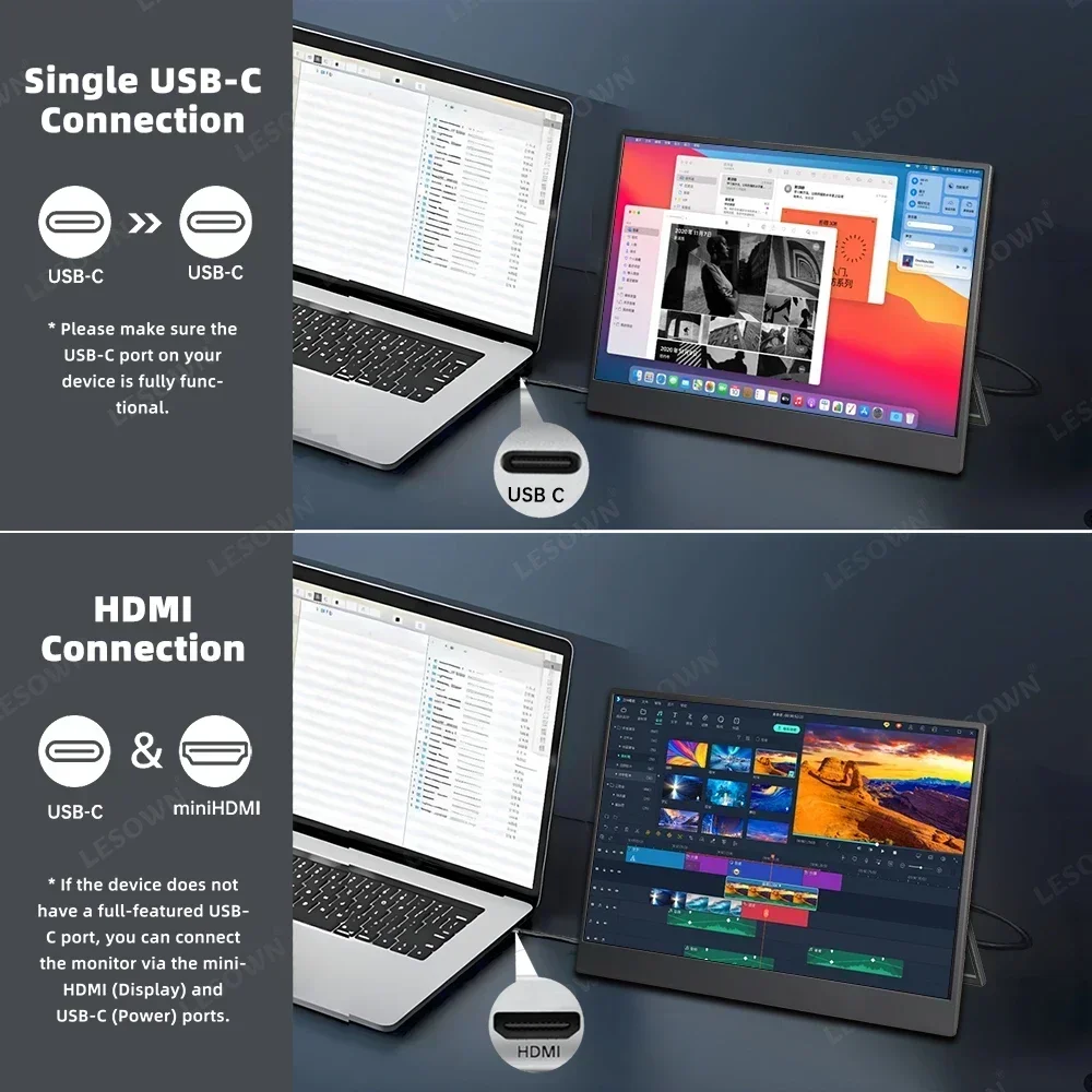 شاشة LESOWN 13.3 بوصة 4K محمولة UHD 3840x2160 IPS...