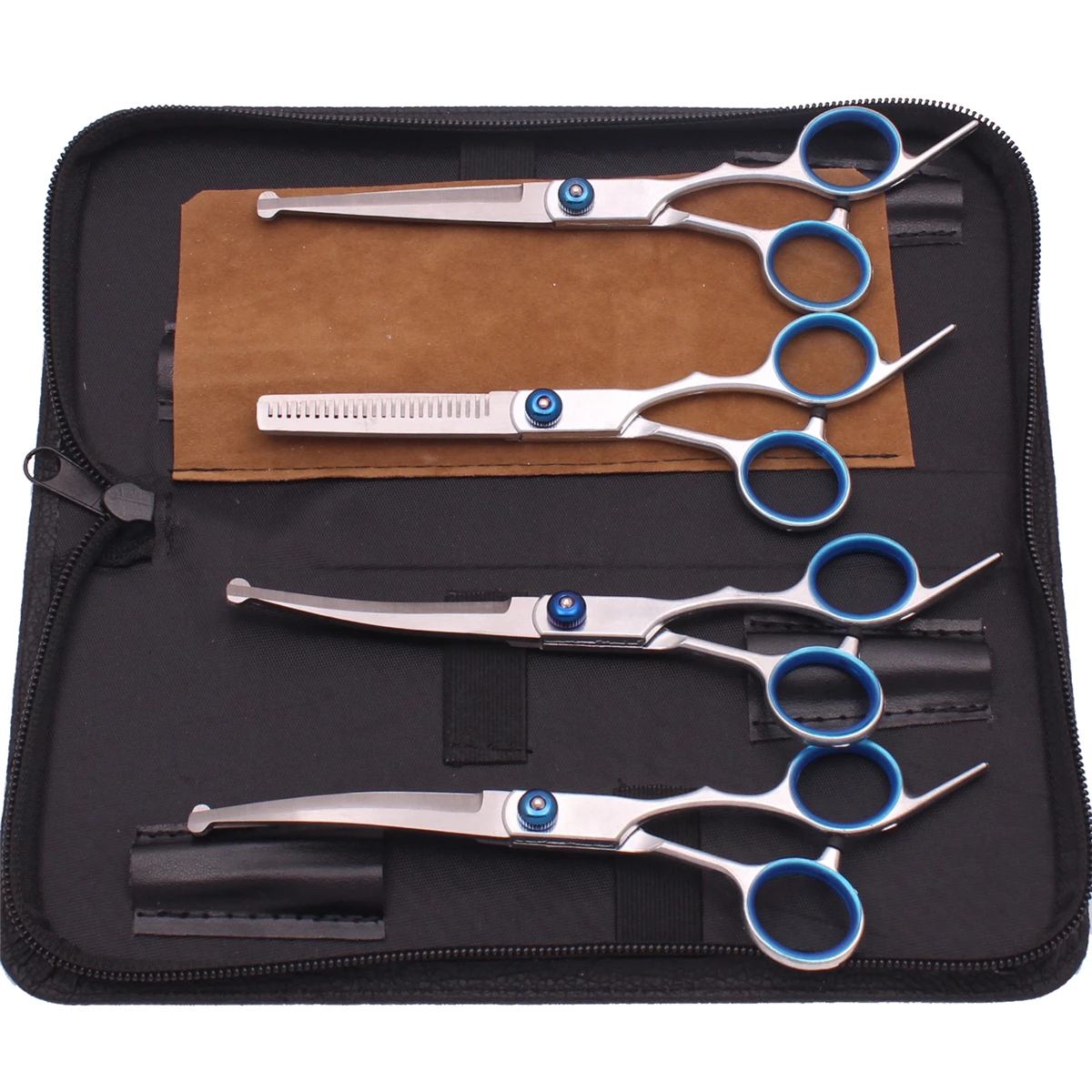 Hundepflegeschere 6'' Edelstahl Haustier Friseurschere Kit Gerade Schere Effilierschere Silber Gebogene Schere C3066 – Detail 2