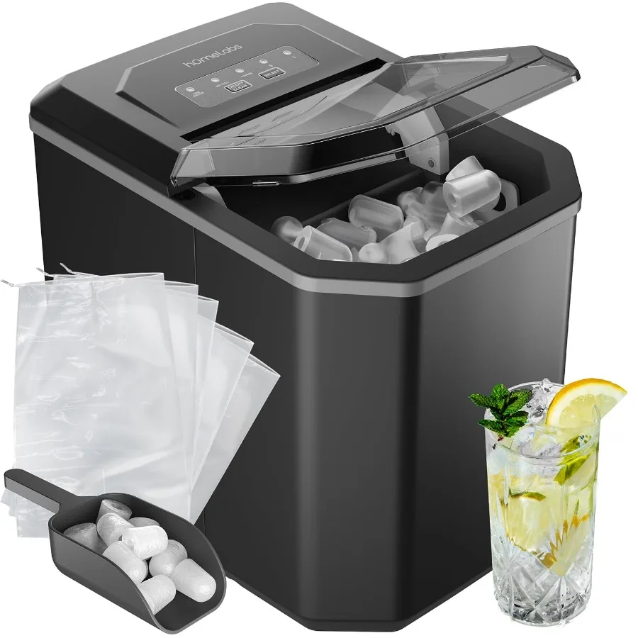Countertop Ice Maker 9 Ice Cubes in Just 6 Minutes 26lbs in 24Hrs 2 Sizes Self-Cleaning Includes Scoop 5 Bags Black