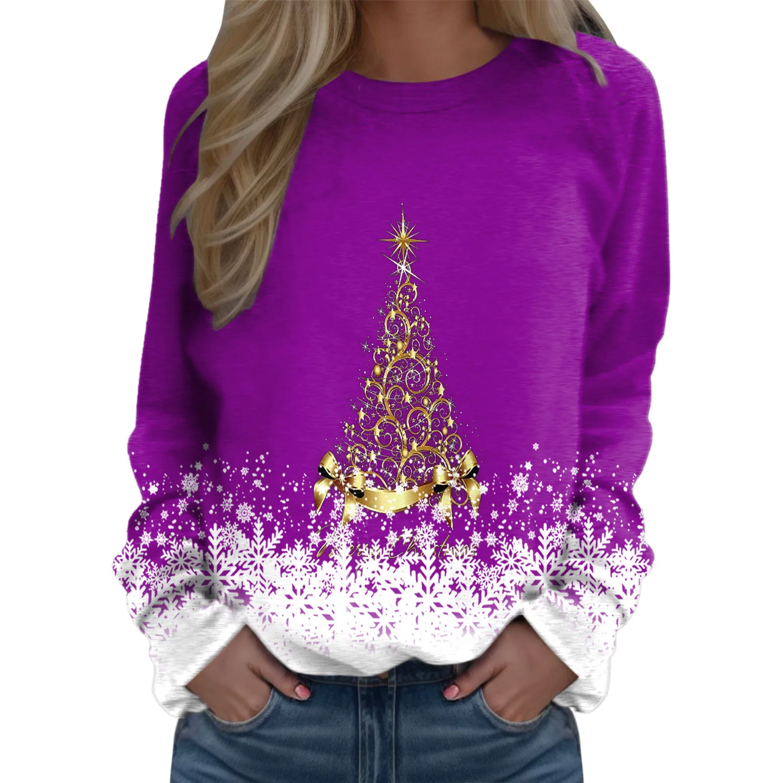 

Womens Daily Merry Christmas Print O Neck Sweatshirt Round Neck Fit Pullover Tops Casual Long Sleeve Hoodies Jacket Women