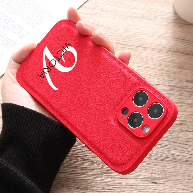 Red Leather iPhone Case Personalised Red Phone Case Custom 