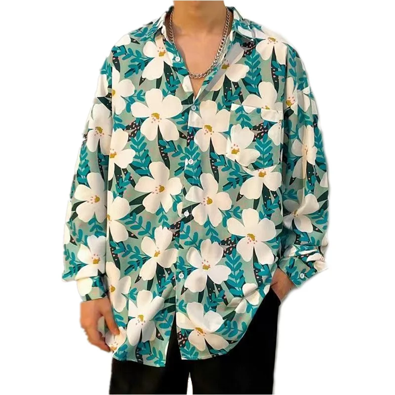 

Spring Summer Hawaiian Tropical Shirt For Men Printed Floral Long Sleeve Blouse Beach Holiday Camisa Oversized Tops Shirts