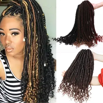 BENEHAIR Goddess Faux Locs Crochet Hair 24 Strands Crochet Braiding Synthetic Hair Afro Braids Hair Extension Curly Ends Ombre 1