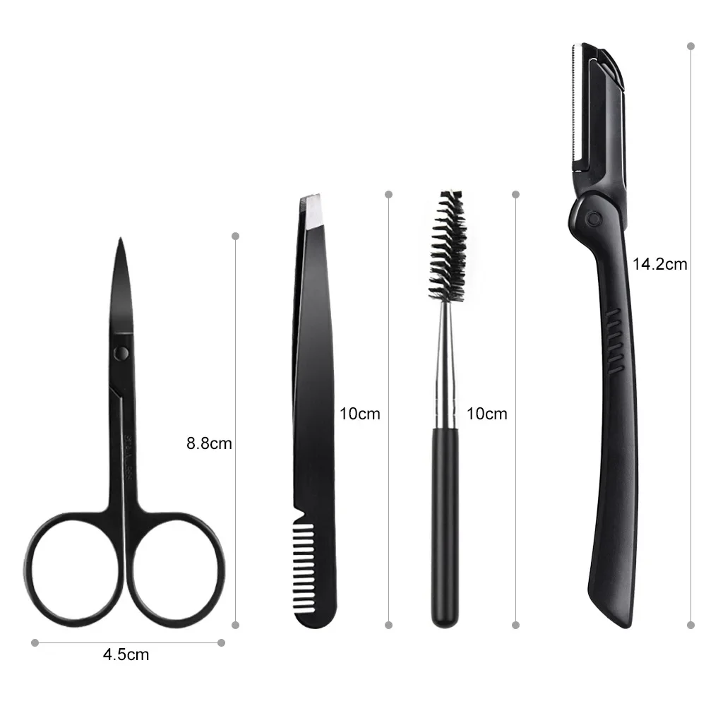 Eyebrow Trimmer Set Stainless Steel Scissors Tweezers Comb Razor