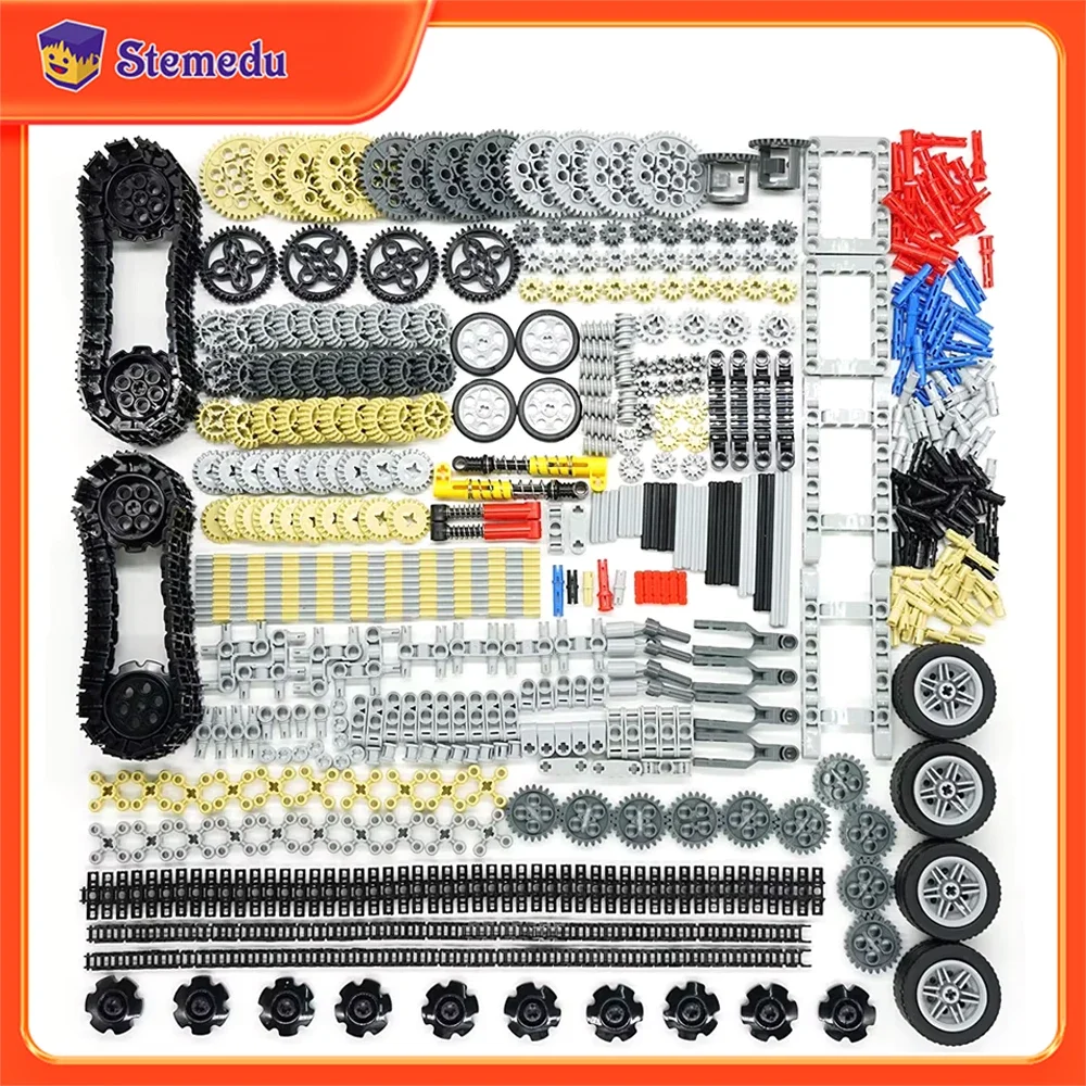 768PCS Technical Parts Cars Gears Axles Pack Wheels Connectors Chain Link Pins Joints Bricks Shock Absorber MOC Building Blocks
