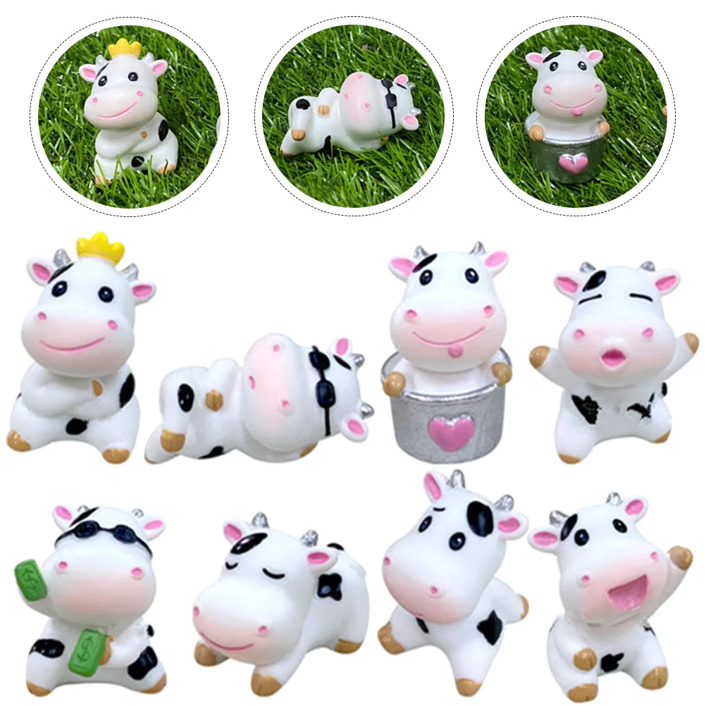 

8 Pcs Ornaments Mini Cow Decors Figurines Tiny Resin Crafts Table Cake Animal Statues Garden