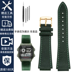 Vintage Style Retro Genuine Leather Watchband with Convex Mouth Design - Men's Bracelet 18MM - 18mm (Green - gold)