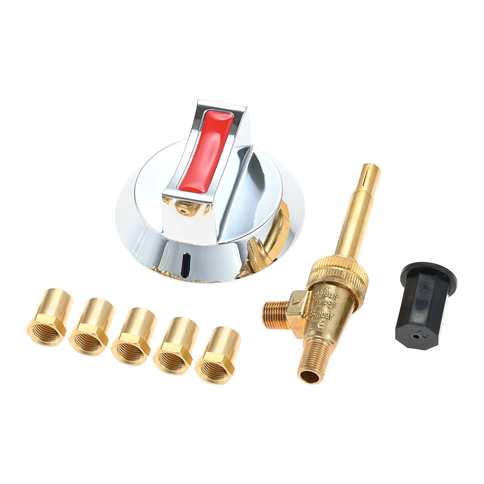 Long Stem Gas Stove Valve with Knob and 5pcs Orifice Pack Kit 0.7mm, 1.2mm, 2.0mm, 2.5mm, 3.2mm Replace for Robertshaw 4626-001