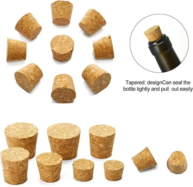 Wooden Cork Stopper 5/100pc Top DIA 8mm To 58mm Lab Test Tube Kettle Pudding Bottle Burette Tube Plug