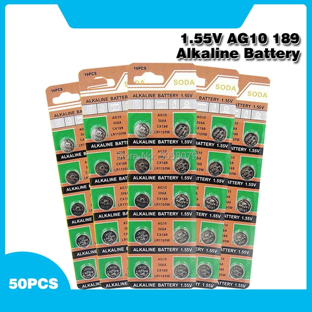Batería alcalina para reloj de juguete, pila de botón de 189 V, SR54, 1,55,  389, 189, LR1130, 389, SR1130, AG10, 50 piezas/tarjeta - AliExpress