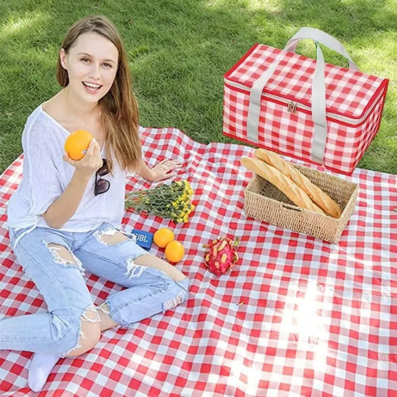 Outdoor Picnic Basket with Waterproof and Thermal Insulation Large Capacity Lunch Cooler Bag for Camping and Portable Storage