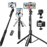 Selfie Stick Tripod Stand with Remote 60" Extendable Travel Phone Tripod for iPhone Android Camera 360° Rotation Video Recording