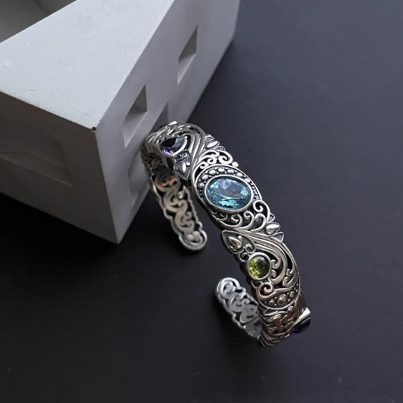 Silver Bracelet 925 Sterling Blue Purple Stone For Woman Girl Jewelry Gift