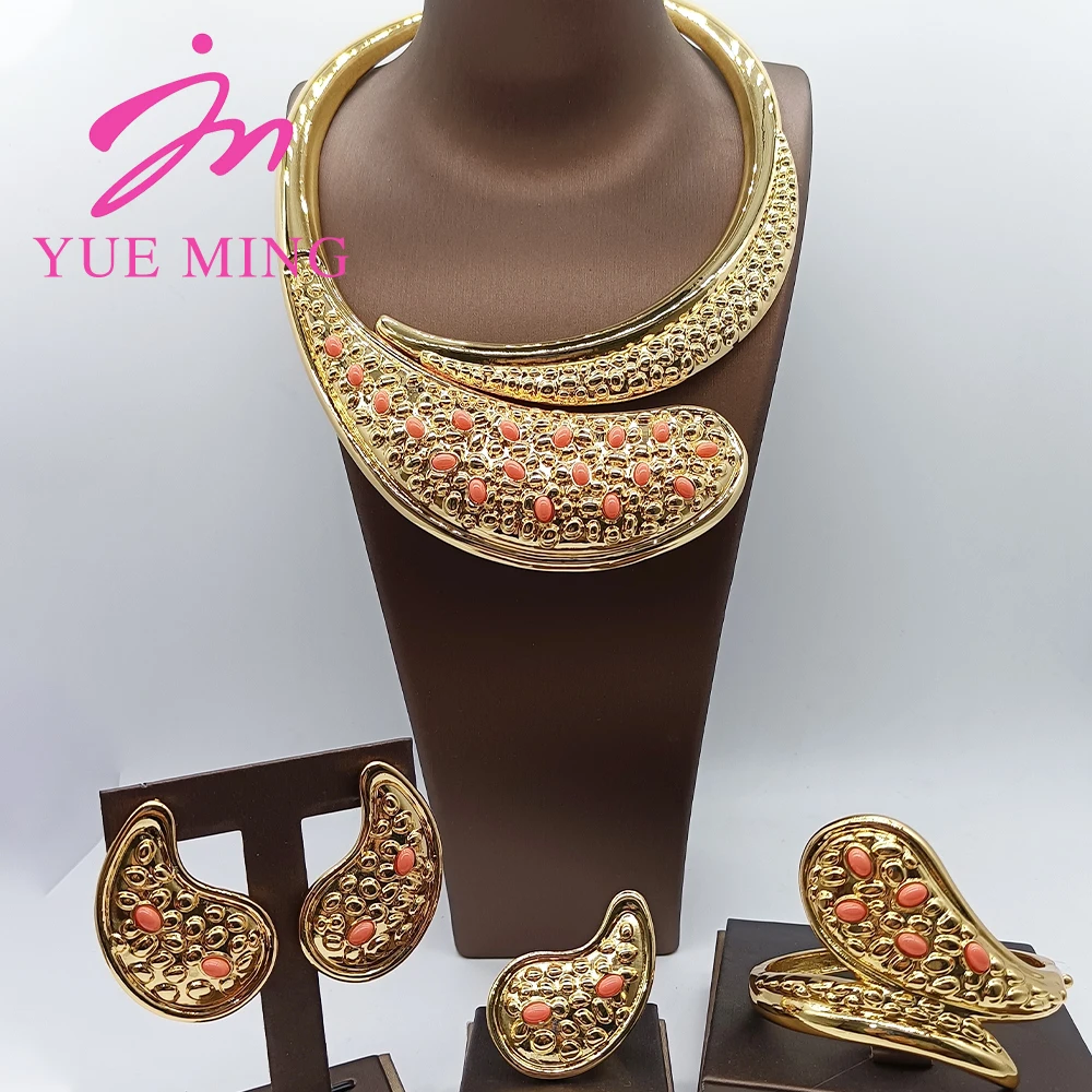 

Italian Gold Plated Jewelry Set Dubai Sliver Color High Quality Ladies Necklace Earrings Bracelet Rings Banquet Wedding Jewelry