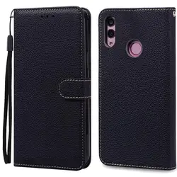 Leather Wallet Flip Case with Silicone Cover for P Smart 2019 POT-LX1 (Black)