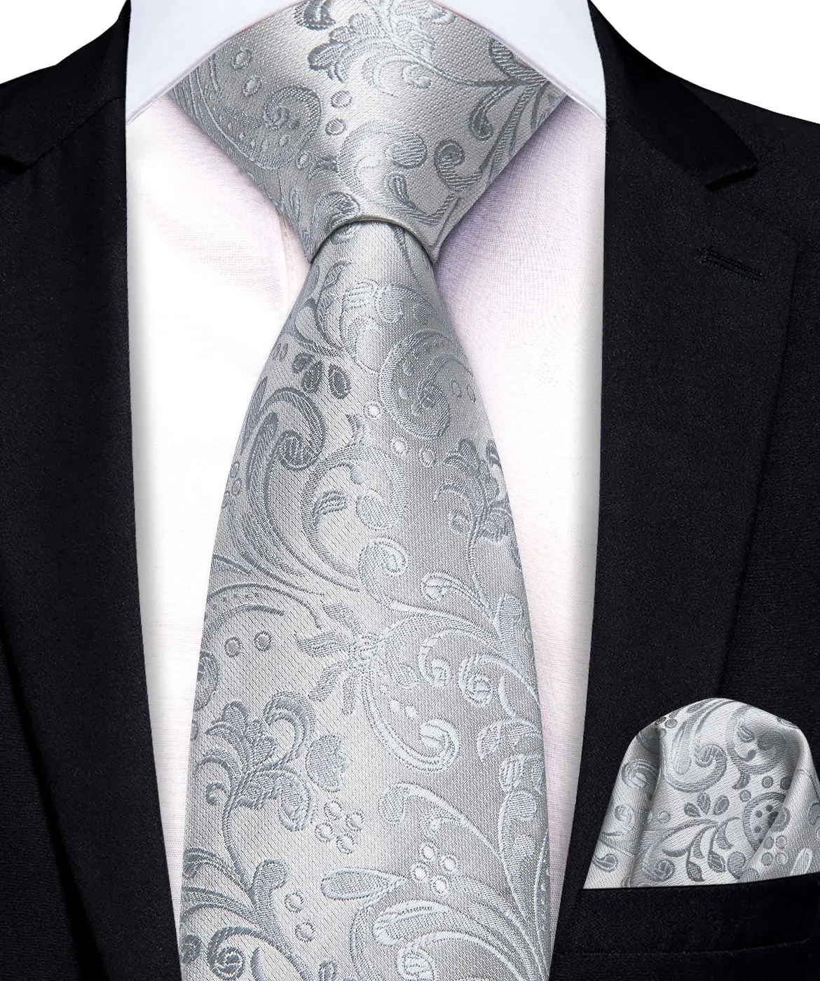 

Hi-Tie Boys Silk Tie For Children Silver Floral Luxury Designer Handky Child Necktie 120CM Long 6CM Wide Fashion Students Tie