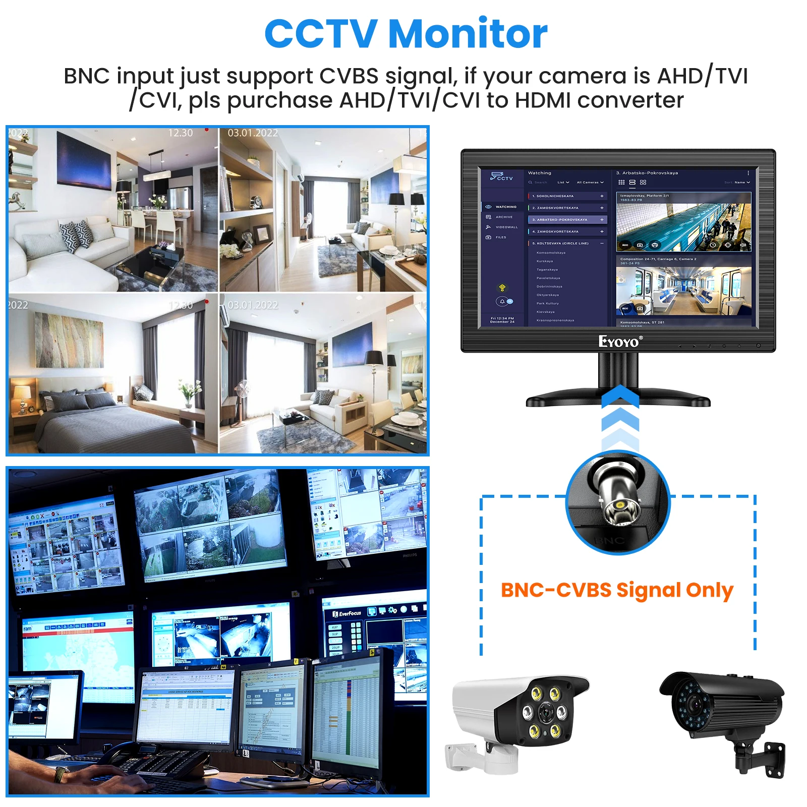 Eyoyo ޴  TV LCD  , VGA BNC AV HDMI Է, USB  콺  Ŀ , 12 ġ, 1360x768