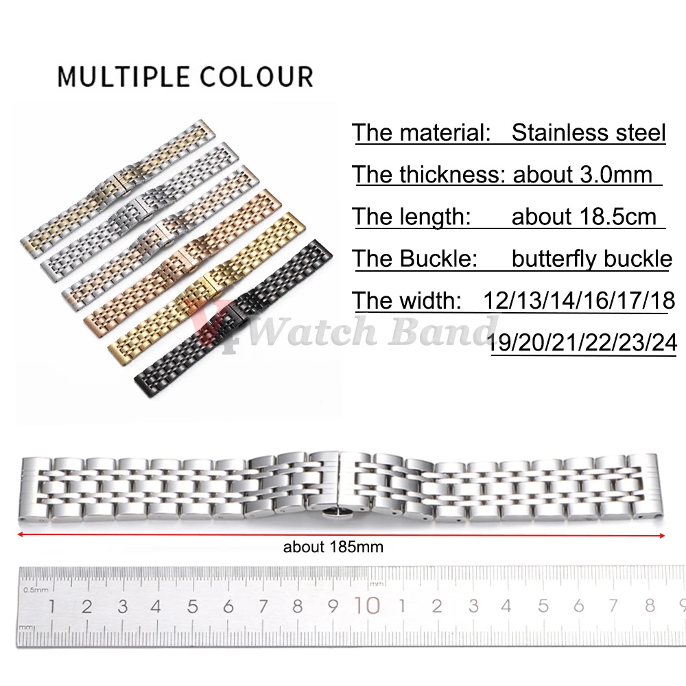 Elegant Solid Stainless Steel Watch Strap Bracelet Replacement