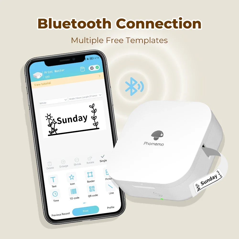 Phomemo Q30 Portable Mini Wireless Bluetooth Label Maker - Black
