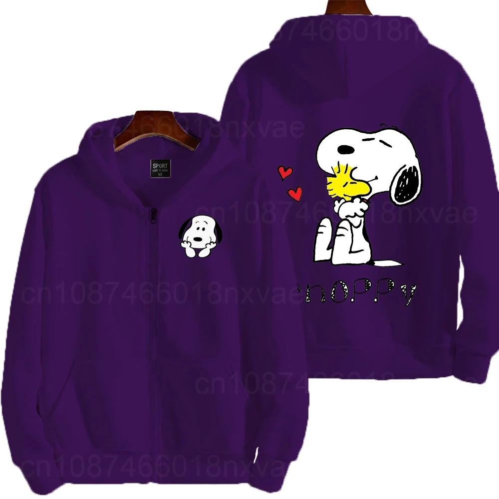 Snoopy Purple Men Hoodie Spring Autumn Women Oversized Sweatshirt With Zipper 2025 New Cartoon Anime Couple Jackets Coat