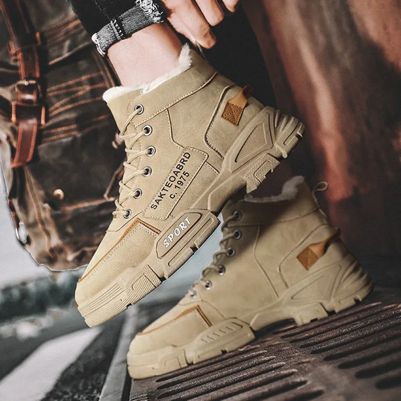 Winter Warm Men Snow Boots High-top British Style Lace-up Plus Fleece Cotton Shoes Comfortable Non-slip Casual Male  Ankle Boots