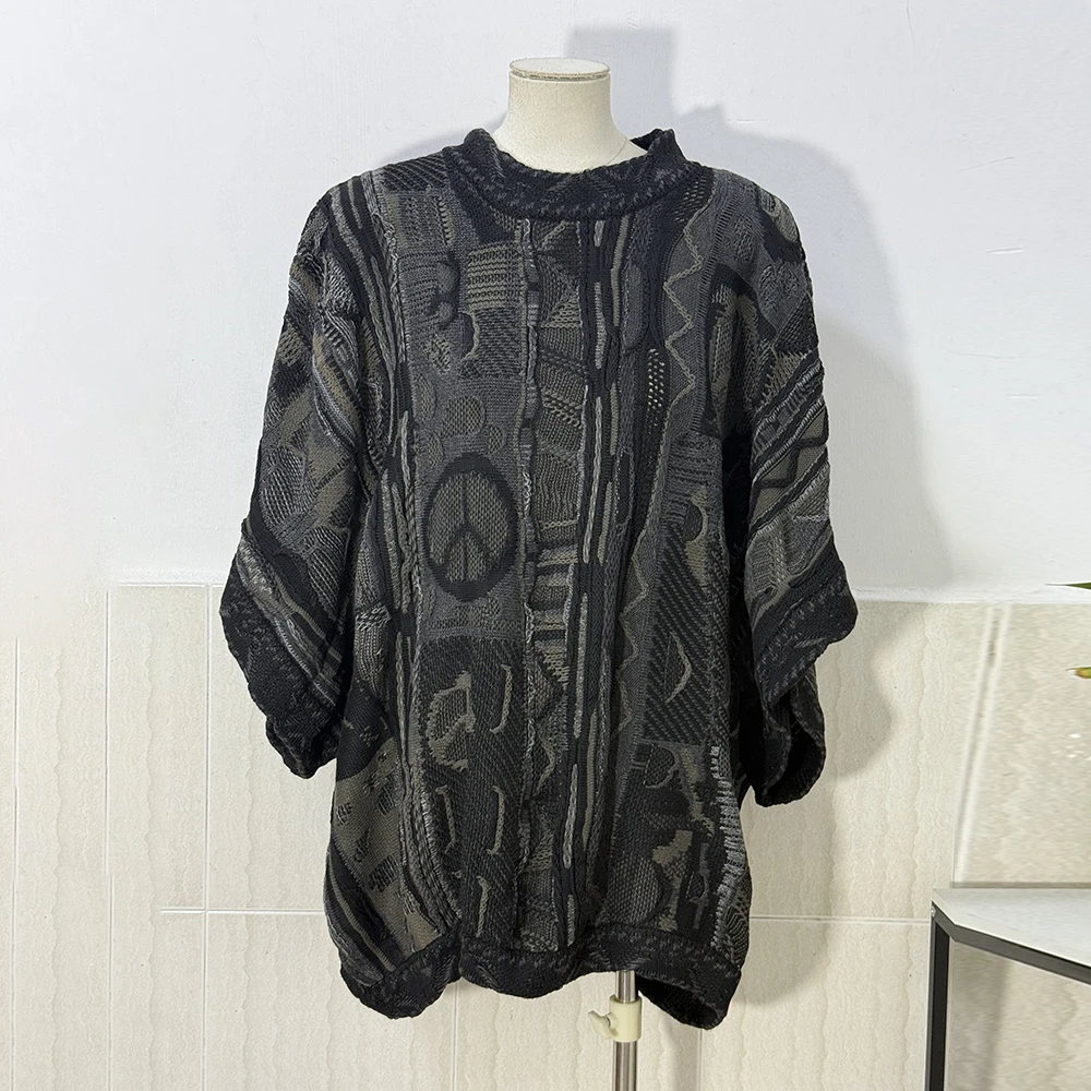 PFNW Vintage Jacquard Knitted Pullover Tops Niche Short Sleeve Sweater Vest Autumn Winter Trendy Loose Fit Oversize Top 12C1516
