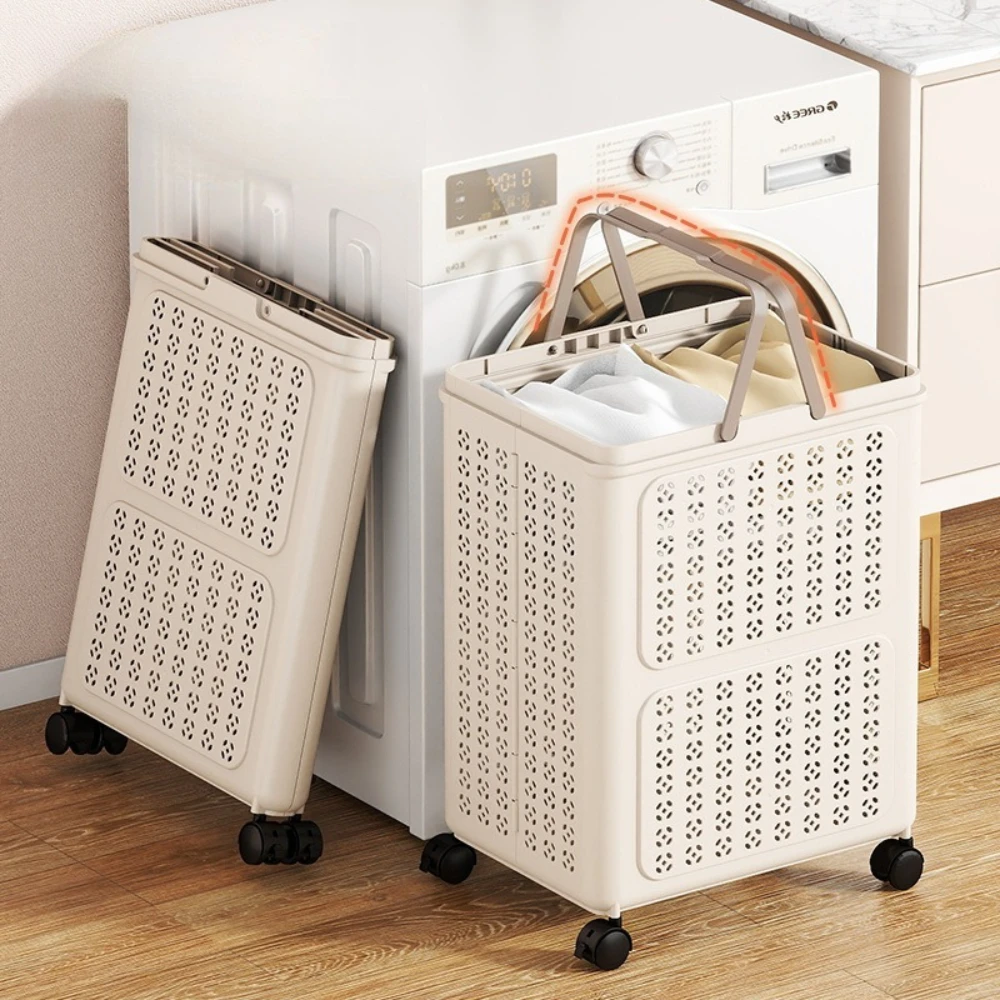 Collapsible Wheeled Laundry Basket with Ventilated Design and Carry Handles