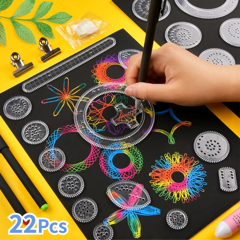 22pcs Spirograph Ruler Set Geometric Ruler Mathematical Roulette Drawing Tools Learning Painting Puzzle Toys Spirograph Art