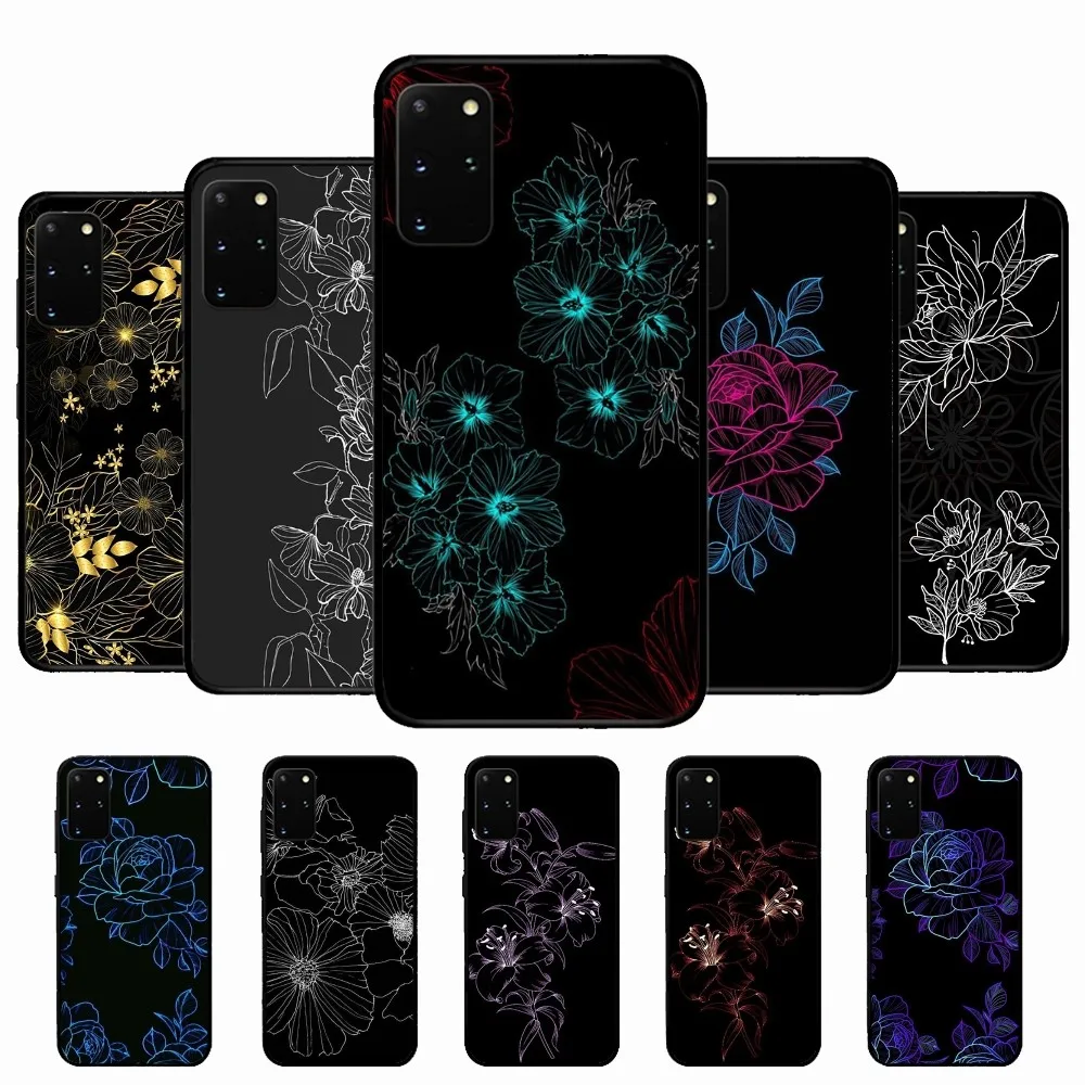 Dragon Flower Grass Line Art Phone Case Per Samsung S 9 10 20 21 22 23 30 23Plus Lite Ultra Fe S10Lite Fundas