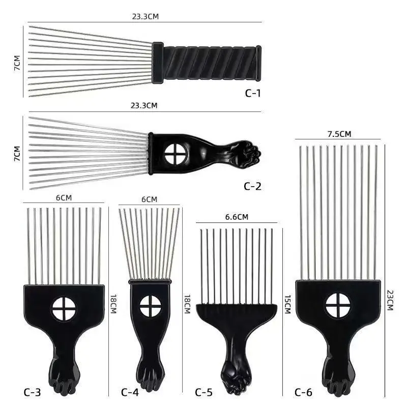 

African Fist Comb Barbershop Brush Black Perm Pick Hair Comb Styling Steel Needle Comb Professioanl Mens Hairdressing Comb Tools