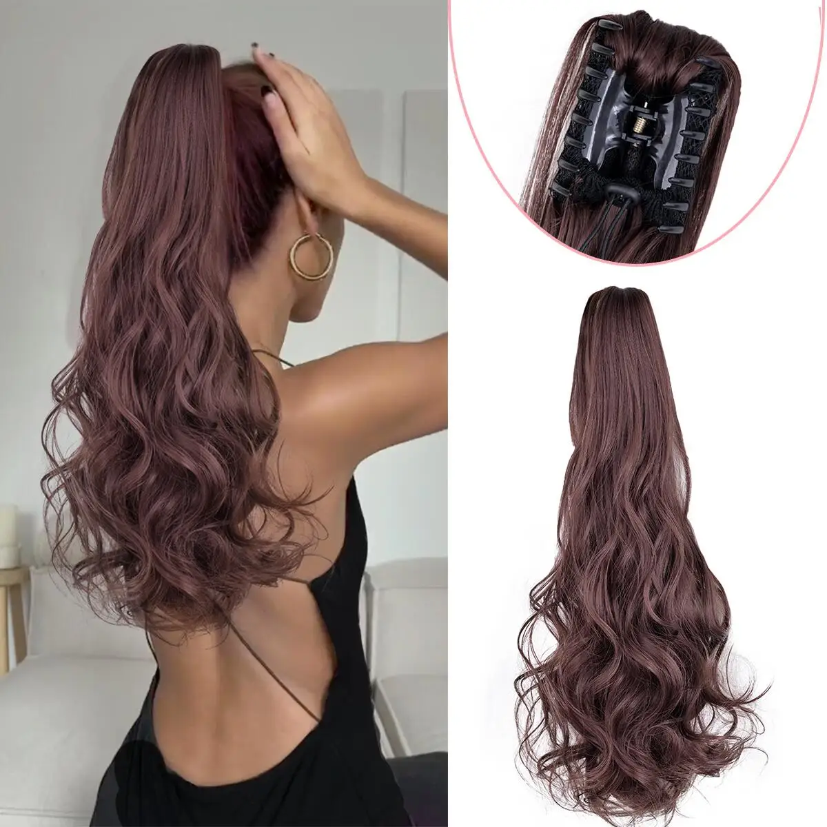 22 Zoll Synthetische Haarverlängerung Blond Ponytail Hitzebeständig Naturwelle 10