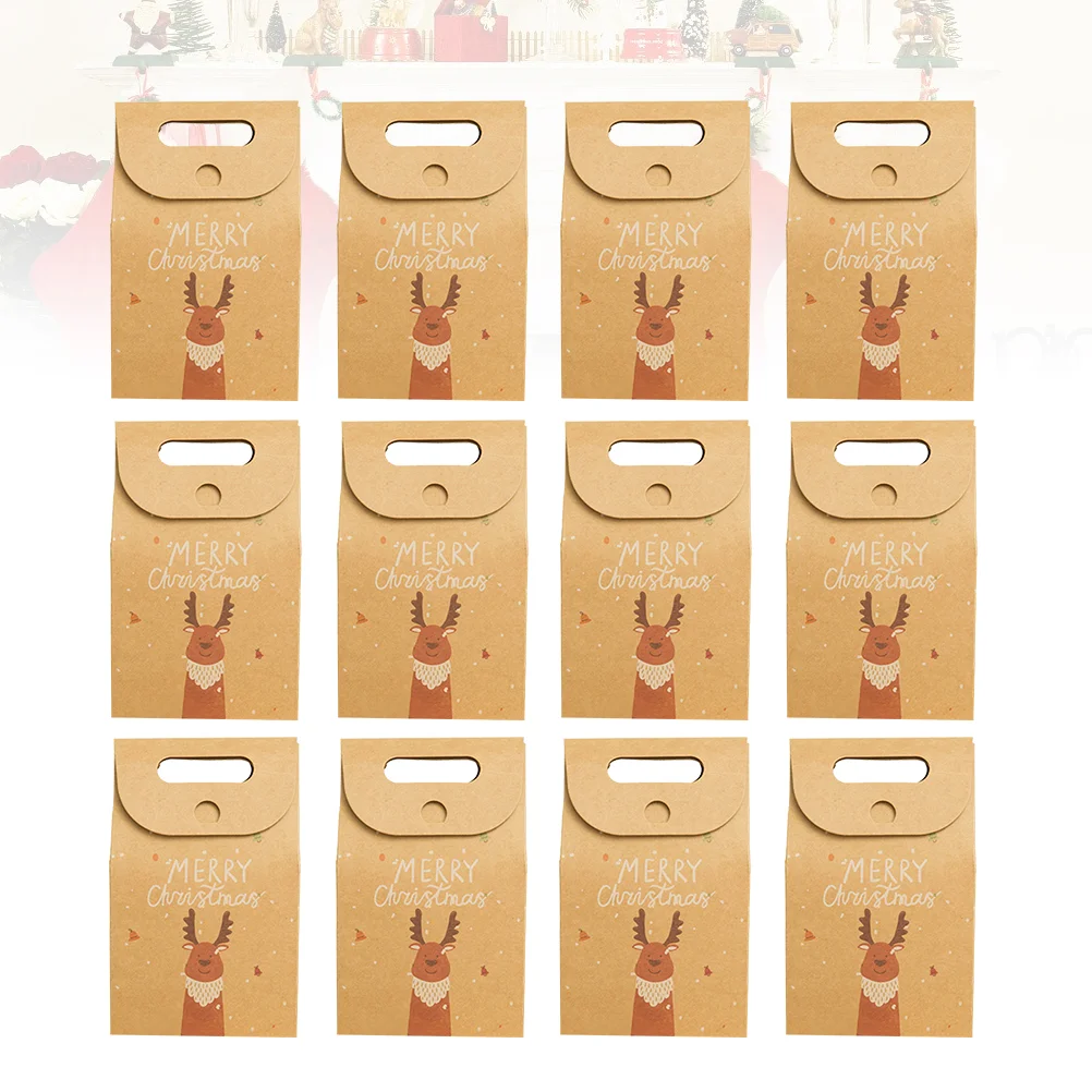 

12PCS Kraft Paper Bakery Bags Xmas Gift Candy Treat Bags Sacks Storage Bags for Biscuits(Mixed Pattern)