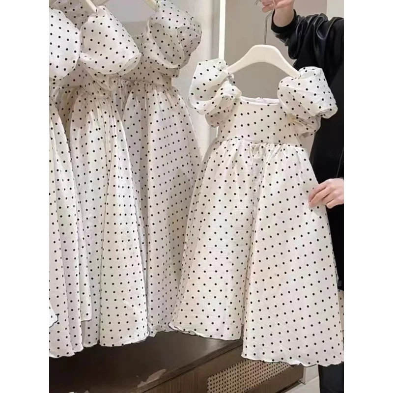 

2024Spring and Summer Girls' Advanced Polka Dot Pearlescent Yarn Dress Lightweight Princess Dress Birthday Children's Day Puff S