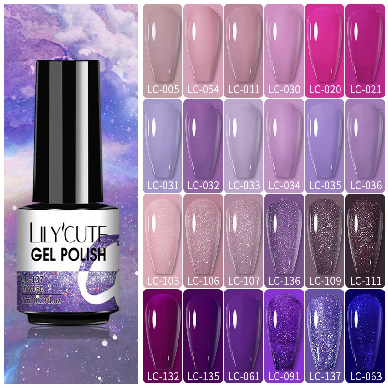 Lilycute Gel Nail Polish Uv Semipermanente Unghie Ice Purple Serise Gel Del Chiodo Manicure Led Gel Base Top Coat Gel Smalti Per Unghie Semipermanente