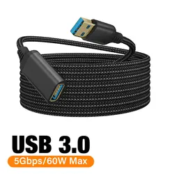 Nylon Braided High-Speed USB 3.0 Extension Cable - 0.5m (Black)