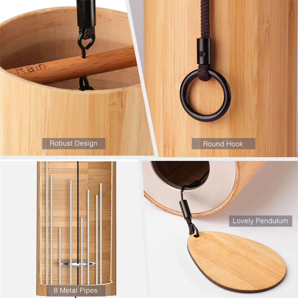 Bamboo Wind Chimes Set 8 Tone Rods Windchimes for Outdoor Garden Patio Home Decoration Meditation Relaxation outdoor wind chimes