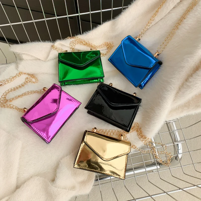 New Dazzling Laser Mini Cute Chain Lipstick Bag Makeup Small Square Bag Fashion Personality Shoulder Crossbody Coin Pouch
